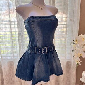 Women's Blue Blue Denim Corset Dress With Belt